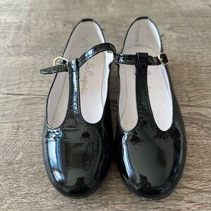 Black Patent Leather T-Strap Shoes